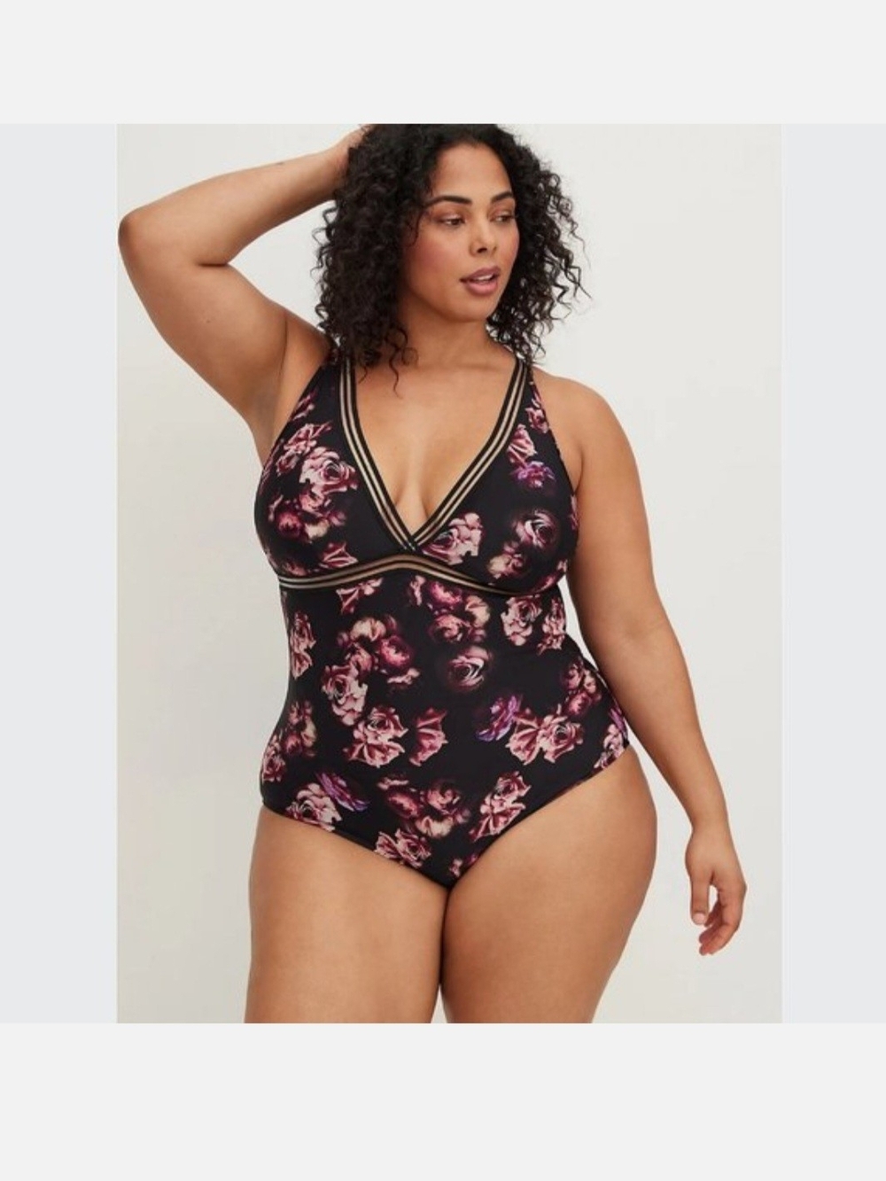 Plunge Floral One-Piece Swimsuit in Black and Pink Torrid Size 1 (1xl)